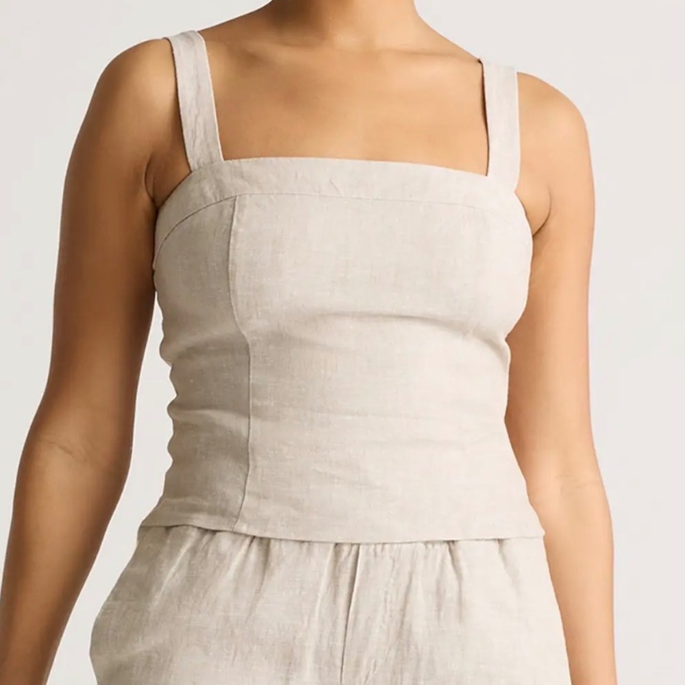 Quince 100% European Linen Fitted Tank - Flax Color